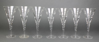 A set of 4 and 3 contemporary cut glass conical wines 9 1/2" and 10"