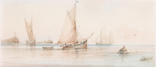 H Cole 1900, watercolour, fishing boats off a harbour arm, signed and dated 4 1/2" x 10 1/2" 