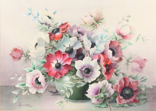 Jack Carter 1979, watercolour, signed and dated, still life study of a vase of spring flowers 10 1/2" x 14" 