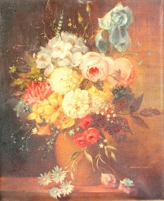C. Landwehr, oils on canvas a pair, still life studies of flowers, signed, 11 1/2" x 9" each