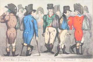 An 18th Century coloured political cartoon "The Bond Street Batallion" by S W Fores November 18 1799 8 1/2" x 14" 