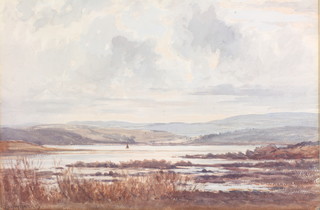 Edwin Harris, watercolour, signed, extensive river landscape with distant hills 15" x 21" 