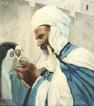 F Stuart, oil on board, study of an Arab gentleman, signed 12 1/2" x 11" 