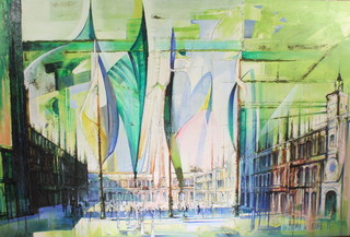 Regis De Bouvier De Cachard '71, acrylic on canvas, a stylish study of St Marks Square Venice signed and dated 40" x 60" 