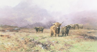 David Shepherd, coloured print, study of highland cattle, signed and numbered in pencil 705/850 18 1/2" x 31 1/2"  