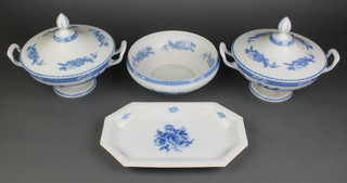 A Rosenthal bowl 10", an octagonal serving plate 13" and 2 tureens 
