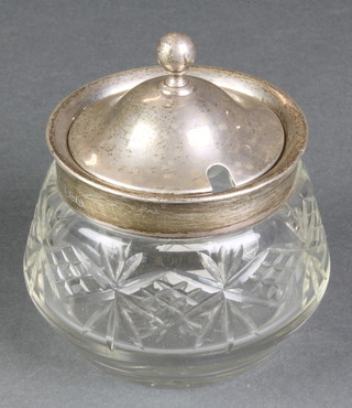 A silver mounted cut glass preserve pot with lid Birmingham 1922 