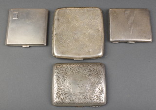 2 chased silver cigarette cases and 2 engine turned compacts