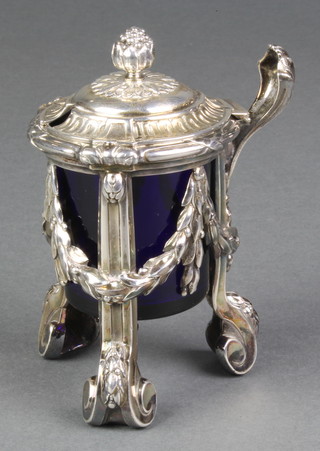 A 19th Century French silver plated mustard pot with pineapple finial on scroll feet 5" 