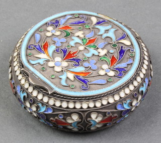 A Russian silver and enamelled trinket box with formal floral decoration 2" 