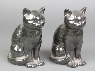 A pair of Sylvac black glazed figures of seated cats 9" 