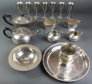 A silver plated 3 piece tea set and minor plated items 