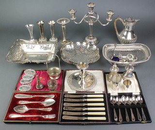 A silver plated demi-fluted hot water jug and a quantity of silver plated items 