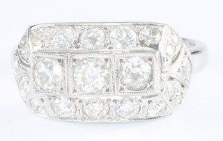 An 18ct white gold Art Deco style diamond ring, approx. 1.2ct, size O 1/2