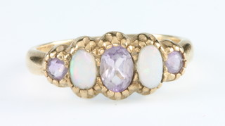 A 9ct Victorian opal and amethyst ring, size L 