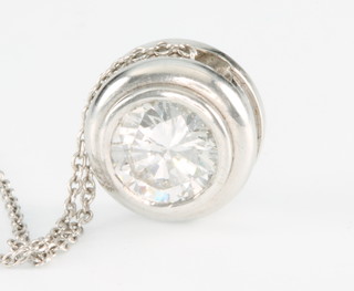 A 18ct white gold mounted single stone diamond pendant approx 1.3ct, together with certificate 