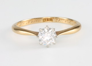An 18ct yellow gold single stone diamond ring approx. 0.4ct size L 1/2 