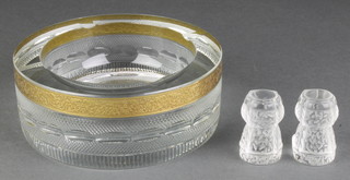 2 modern Lalique models of champagne corks, inscribed R Lalique France and dated 2005 2" together with a Moser gilt decorated cut glass circular ashtray 
