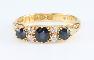 An 18ct yellow gold sapphire and diamond ring, size L