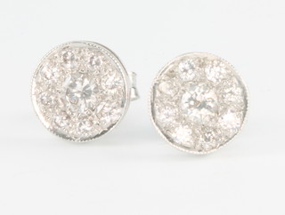 A pair of 18ct white gold 9 stone diamond ear studs, approx 0.7ct 