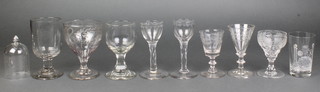 A 19th Century liqueur with faceted stem 5" and other minor 19th Century and later glassware 