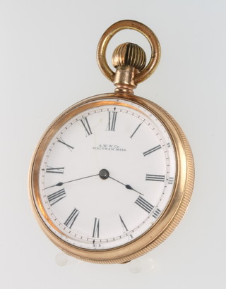 A gold plated fob watch the dial marked A.W.W.Co 