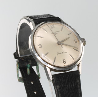 A gentleman's steel cased Longines Jamboree wristwatch on a leather strap 