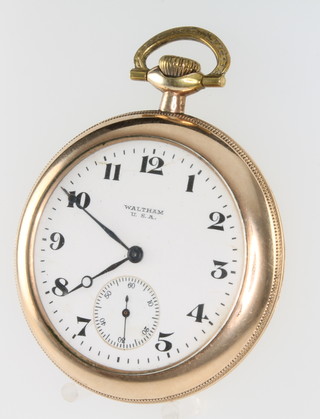 A gentleman's gilt cased Waltham pocket watch with seconds at 6 o'clock