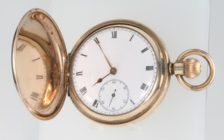 A gentleman's gilt cased hunter pocket watch with seconds at 6 o'clock 