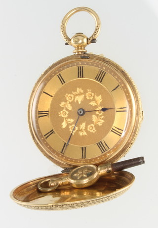 A lady's 18ct yellow gold hunter fob watch with champagne dial 