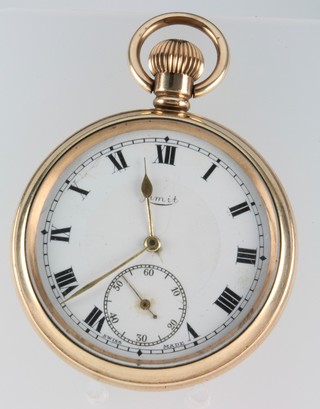 A gentleman's gilt cased Limit pocket watch with seconds at 6 o'clock 