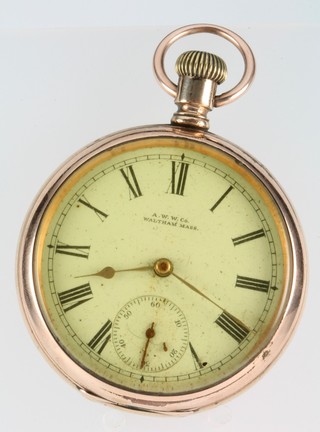 A gentleman's gilt cased A.W.W.Co pocket watch with seconds at 6 o'clock 