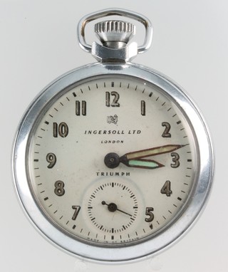 An Art Deco chromium cased pocket watch, the dial inscribed Ingersoll Ltd with seconds at 6 o'clock,  a ditto with black dial 