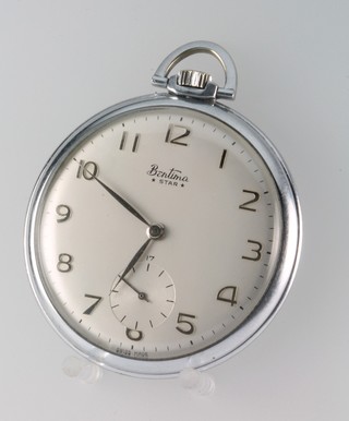A gentleman's Art Deco chromium cased Bentina style pocket watch with seconds at 6 o'clock 