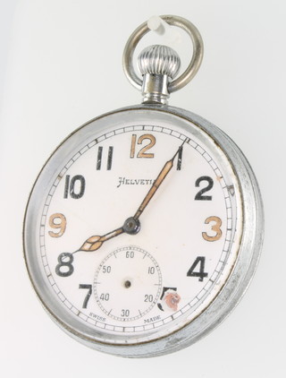 An Army Issue chromium plated pocket watch with seconds at 6 o'clock 