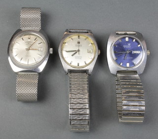 A 1970's steel cased Rotary automatic calendar wristwatch on a ditto bracelet and 2 others