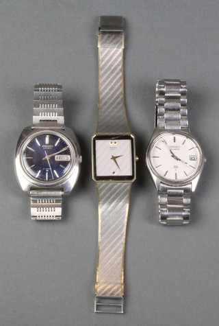 A gentleman's 1970's steel cased Seiko automatic calendar wristwatch and  2 others