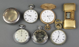 A gilt cased hunter pocket watch inscribed American Waltham with seconds at 6 o'clock and minor watches