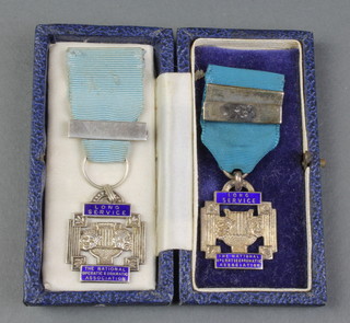 2 silver and enamelled National Operatic and Dramatic Association Long Service medals 