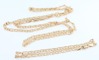 A 9ct yellow gold flat link necklace and bracelet, 18 grams