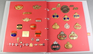 An interesting collection of brass, enamel and cloth postal badges and buttons