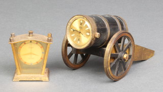 Oberon, a desk timepiece in the form of a cannon 5" together with a Stowa miniature timepiece contained in a gilt case 2"h  