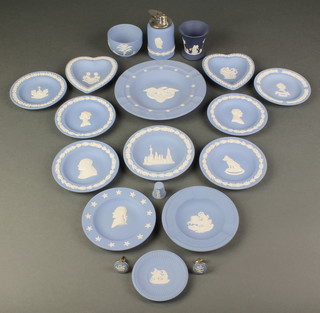 A collection of Wedgwood blue Jasperware including a cigarette table lighter etc