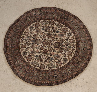 A circular white ground and floral patterned Indo Persian rug 60" diam. (edge bound) 