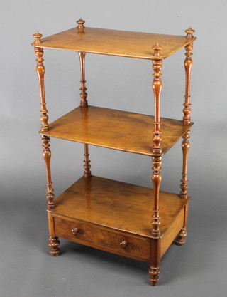 A Victorian mahogany 3 tier what-not, the base fitted a drawer, raised on turned supports 41"h x 22"w x 15"d 