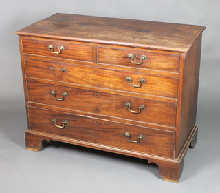 A Georgian mahogany chest of 2 short and 3 long drawers with brass swan neck drop handles and brass escutcheons, raised on bracket feet 33 1/2"h x 41"w x 20"d 