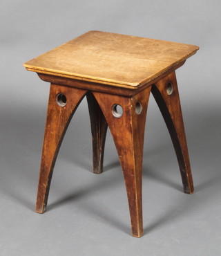 An Arts and Crafts square mahogany stool, raised on shaped supports 17" x 14"w x 14"d 