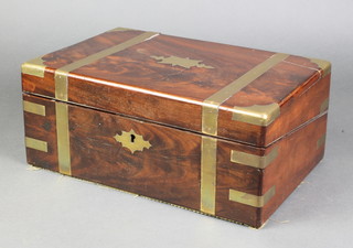 A Victorian mahogany and brass banded writing slope with hinged lid 6"h x 14"w x 9"d 