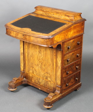 A Victorian inlaid walnut Davenport with stationery box to the back and inset leather writing surface, the pedestal fitted 3 drawers with tore handles, 32"h x 22"w x 21"d 