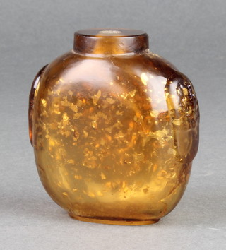 A Chinese speckled amber glass globular flattened scent bottle 2 1/2"